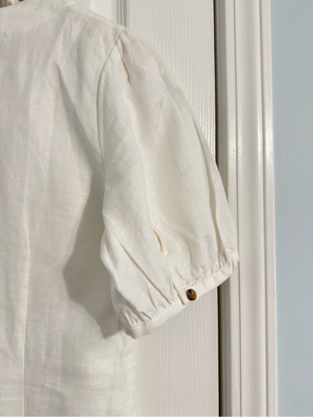 LOFT 100% Linen White Puff Sleeve Button Front Mini Dress Size 6 NWT - Picture 6 of 12